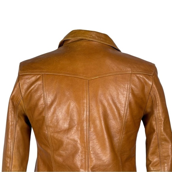 STEVE MADDEN Y2K RETRO 70'S CARAMEL LEATHER BUTTON DOWN CAR COAT JACKET - Picture 10 of 15